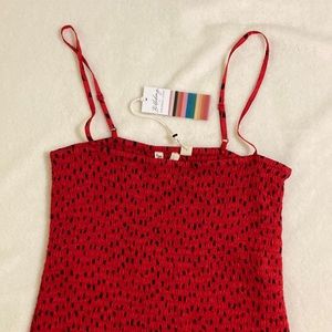 Billabong red shirred dress, L, red with black NWT